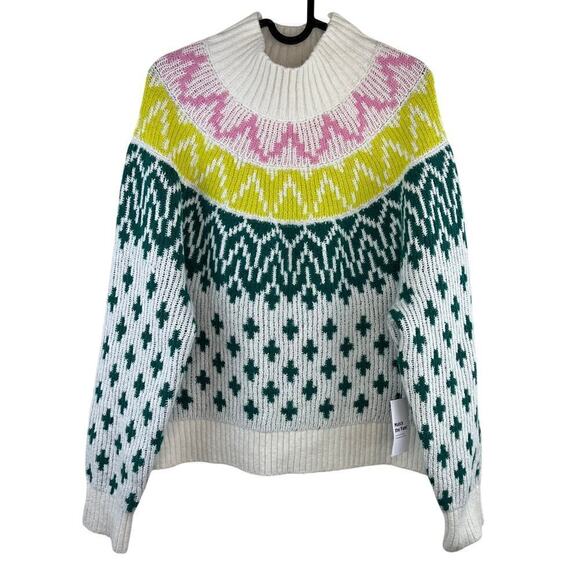 NWT Old Navy Fair Isle Mock Neck Pullover Sweater Size Small Women's White Green - Picture 2 of 6